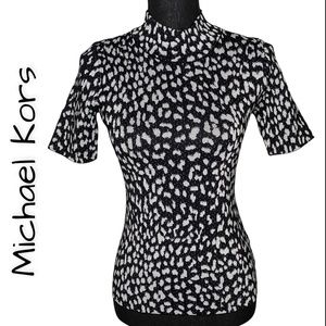 MICHAEL KORS Black & Silver Knit Mock Turtleneck, XS